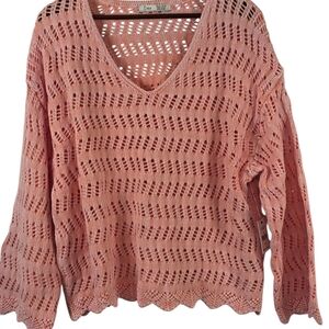 DEX Mirabelle Crochet Sweater Washed Apricot NWT Small Coastal Boho